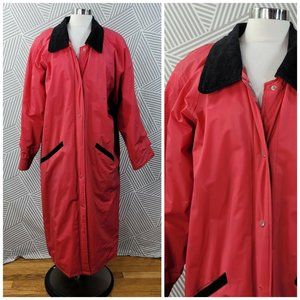 Vintage long red Raincoat Flannel Lined 2X/3X plus rain hat
